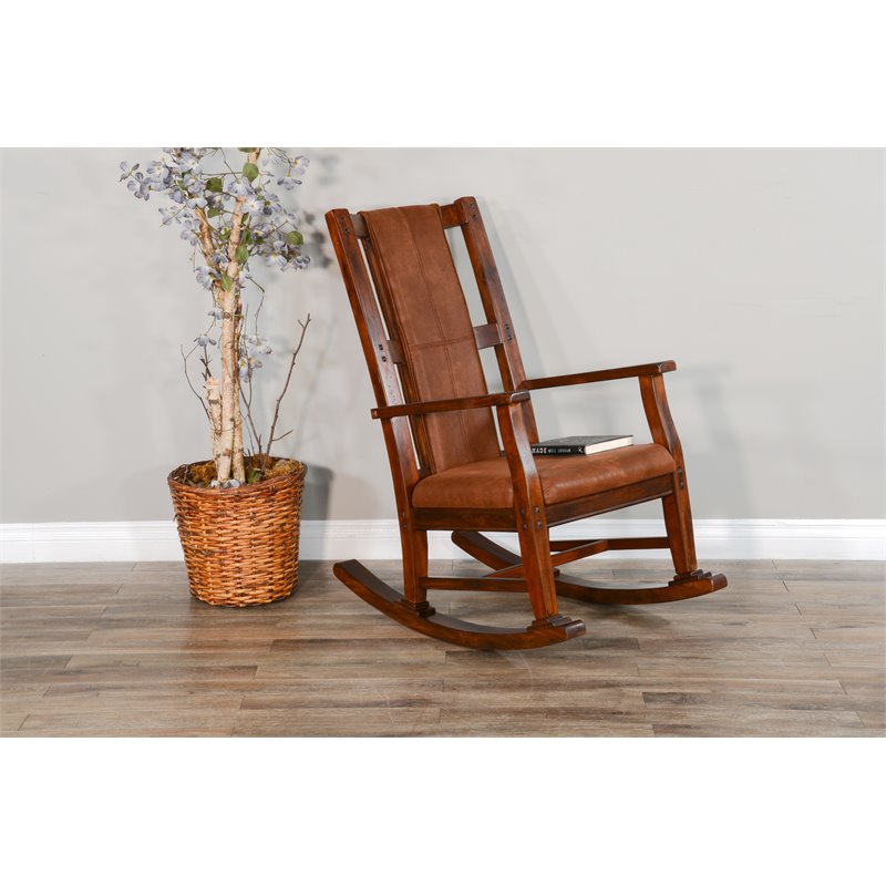 Pemberly Row Farmhouse Mahogany Wood Rocking Chair in Dark Chocolate