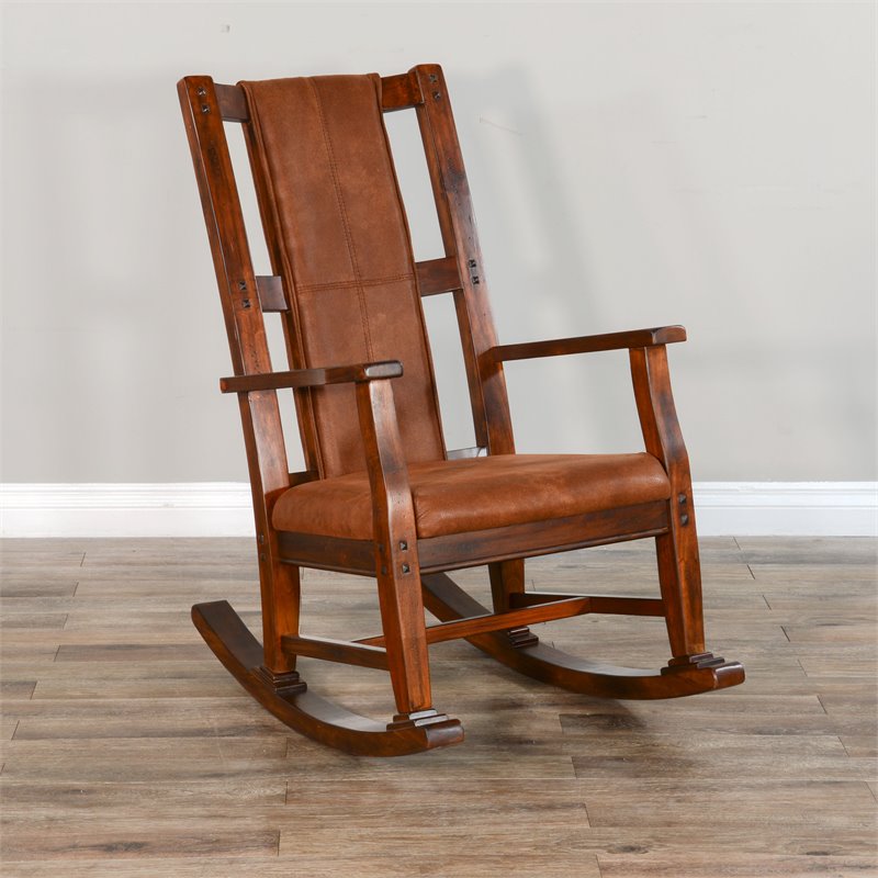 Pemberly Row Farmhouse Mahogany Wood Rocking Chair in Dark Chocolate
