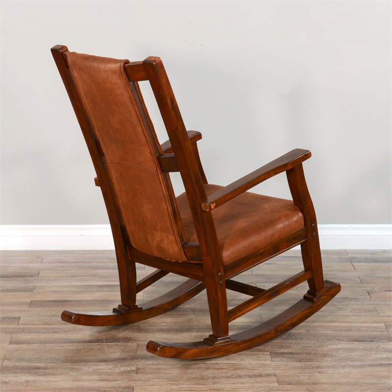 Pemberly Row Farmhouse Mahogany Wood Rocking Chair in Dark Chocolate