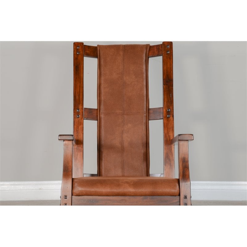 Pemberly Row Farmhouse Mahogany Wood Rocking Chair in Dark Chocolate