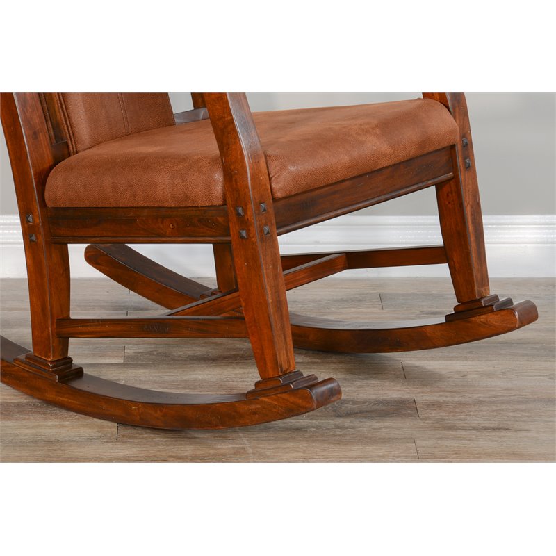 Pemberly Row Farmhouse Mahogany Wood Rocking Chair in Dark Chocolate