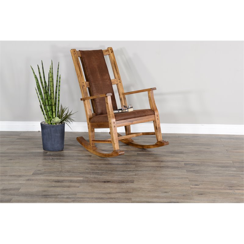 Pemberly Row Farmhouse Mindi Wood Rocking Chair in Rustic Oak