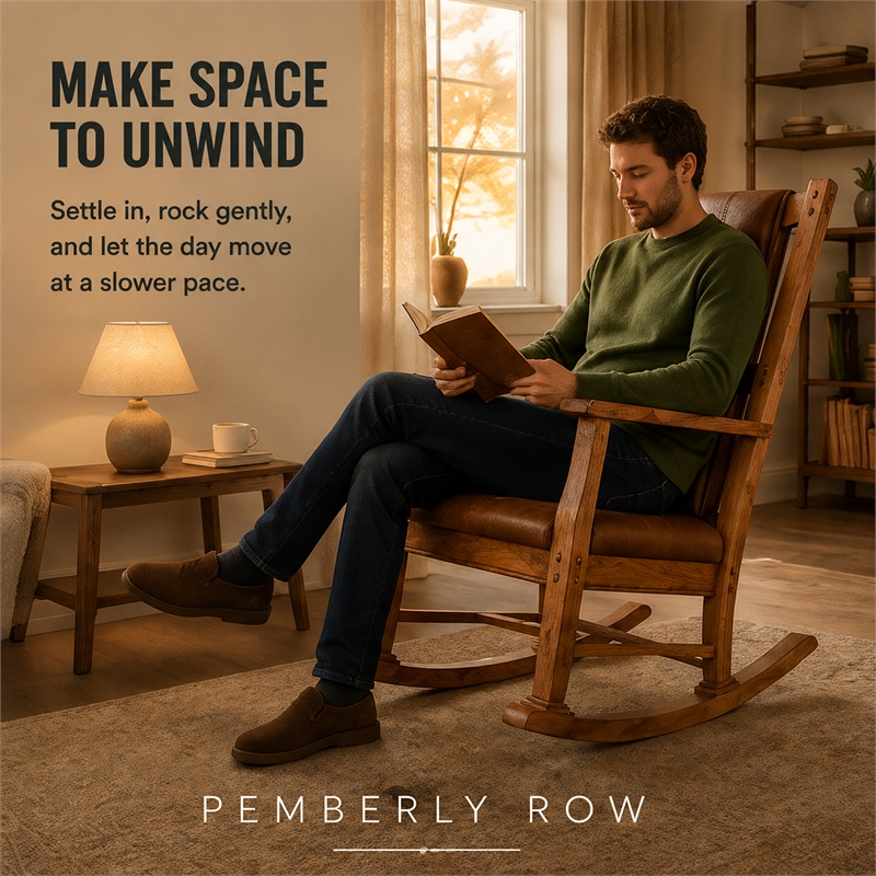 Pemberley Row Mindi Wood Rustic Oak Rocking Chair Rectangular Gentle Rocking Motion 41