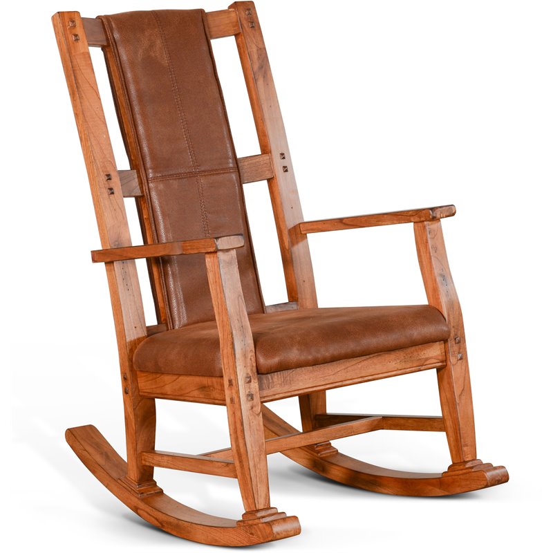 Pemberly Row Farmhouse Mindi Wood Rocking Chair in Rustic Oak