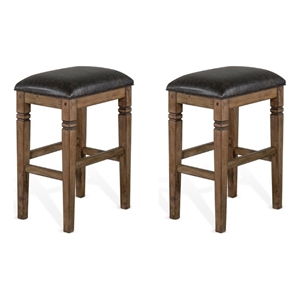 Pemberly Row 30&quot Wood Backless Stool with Cushion Seat in Brown (Set of 2)