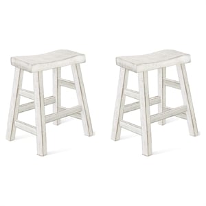 Pemberly Row Marina 24&quot Mahogany Wood Saddle Seat Stool in White Sand (Set of 2)
