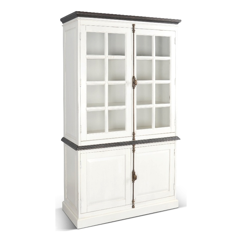 Pemberly Row Carriage House Mahogany Solids and Veneers Buffet & Hutch in White