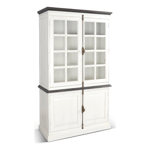 Pemberly Row Carriage House Mahogany Solids and Veneers Buffet & Hutch in White