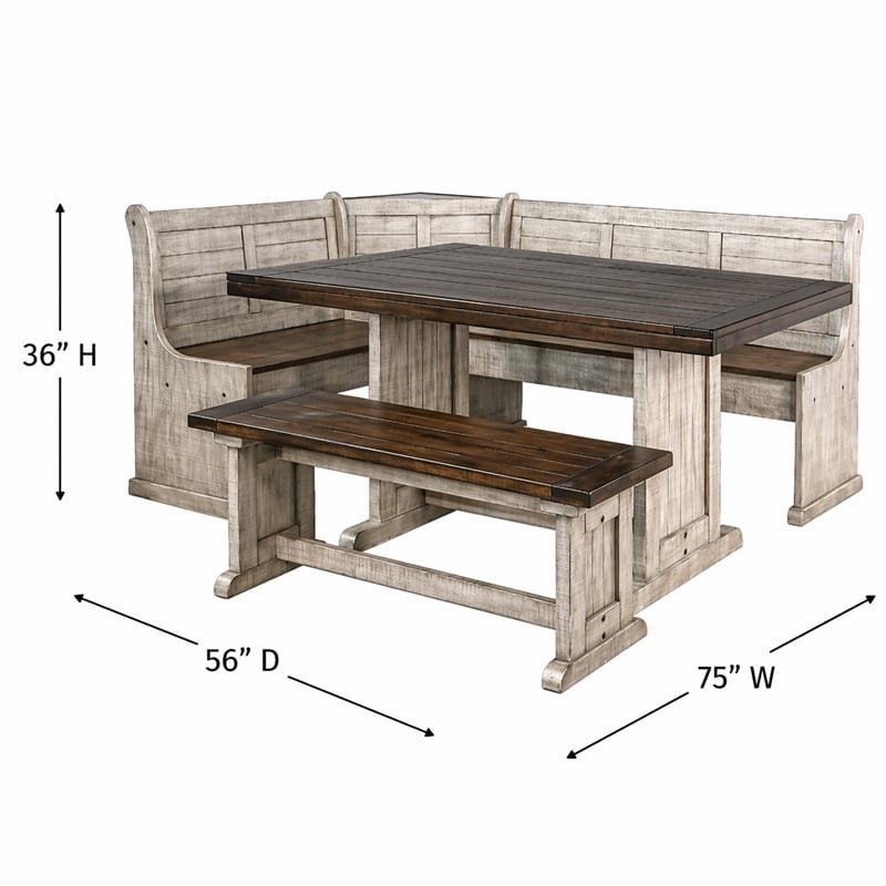 Pemberly Row Traditional Breakfast Nook Set in Gray and Brown