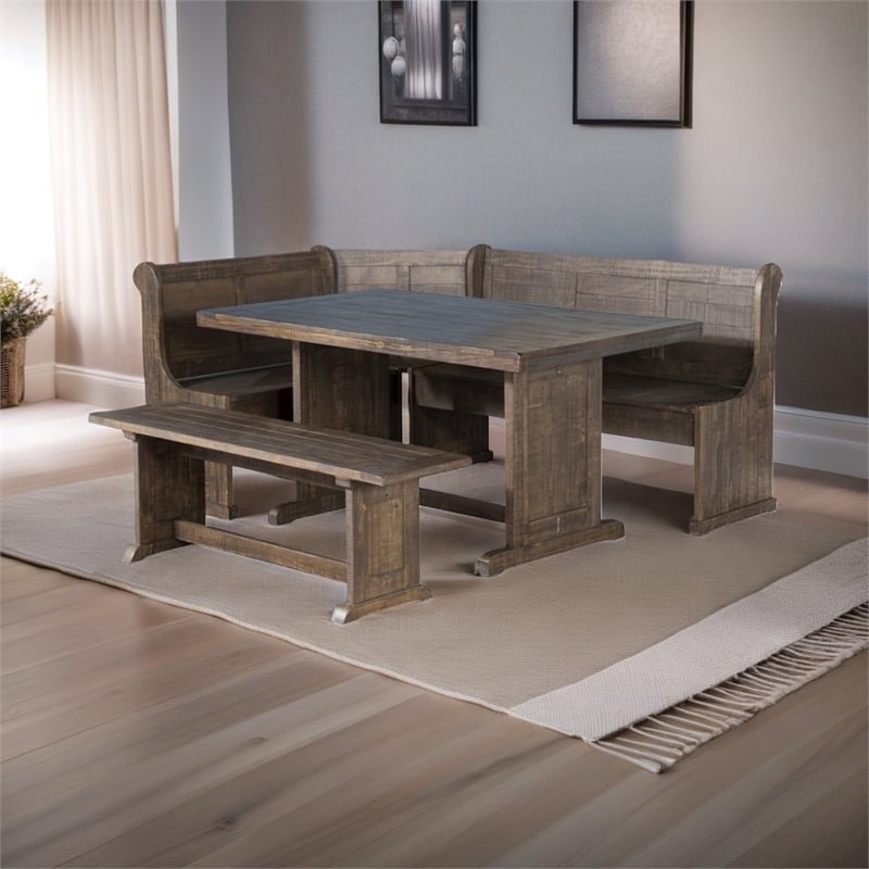 Pemberly Row Farmhouse Wood Breakfast Nook Set in Tobacco Leaf