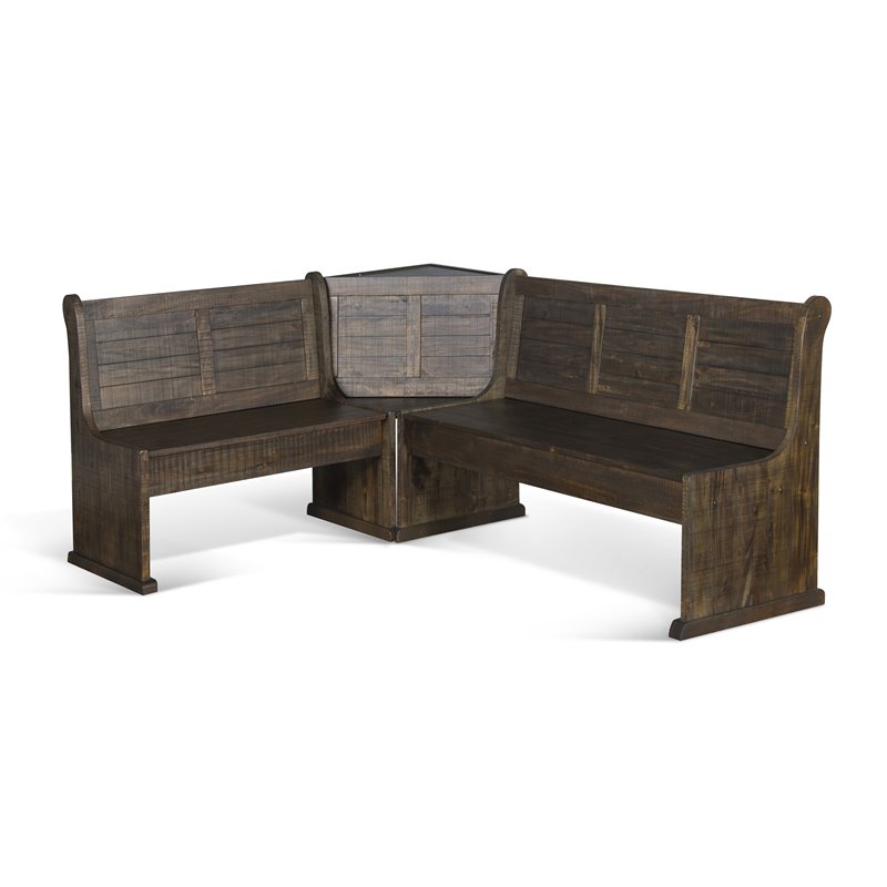 Pemberly Row Farmhouse Wood Breakfast Nook Set in Tobacco Leaf
