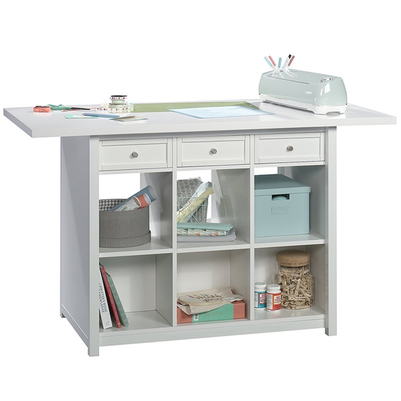 Pemberly Row Traditional 60inches Crafts Table in White Finish