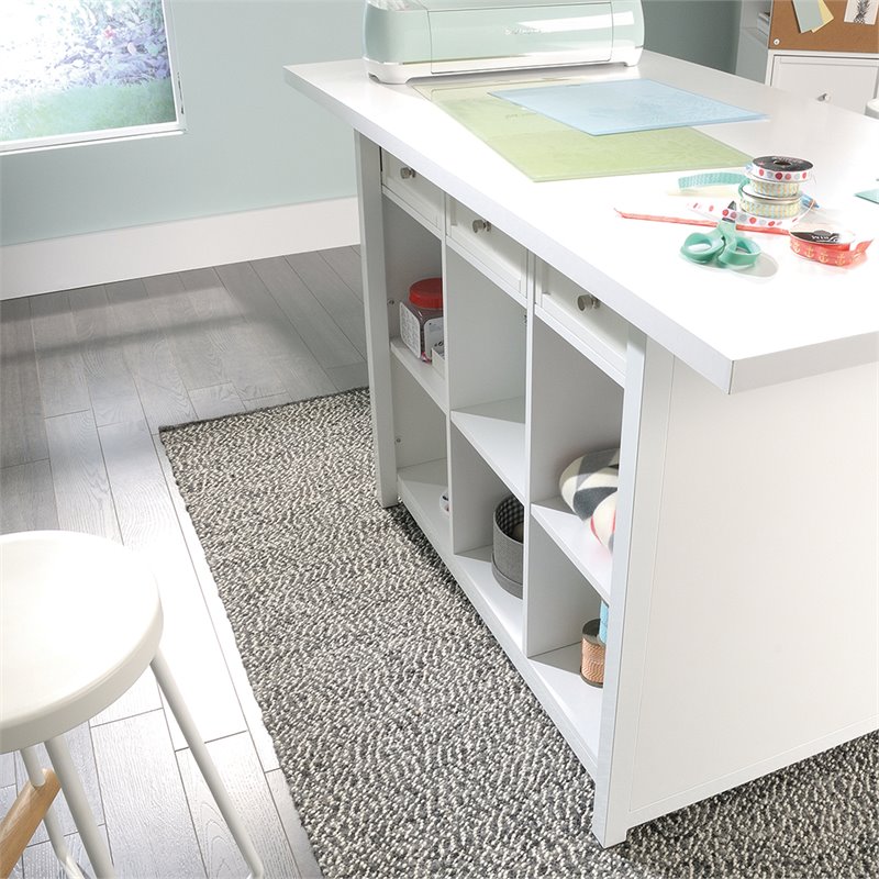 Pemberly Row Traditional 60inches Crafts Table in White Finish