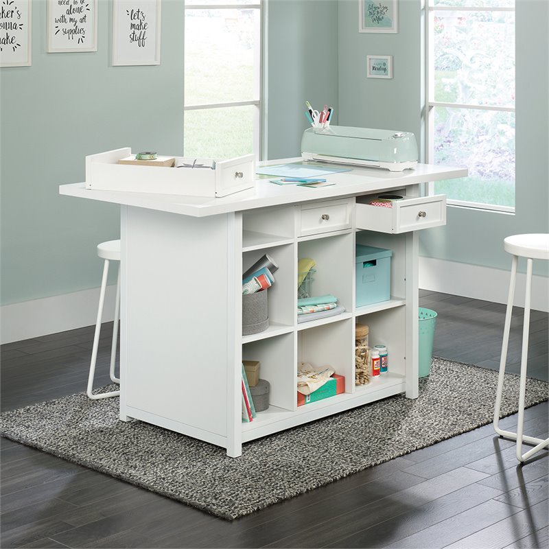 Pemberly Row Traditional 60inches Crafts Table in White Finish