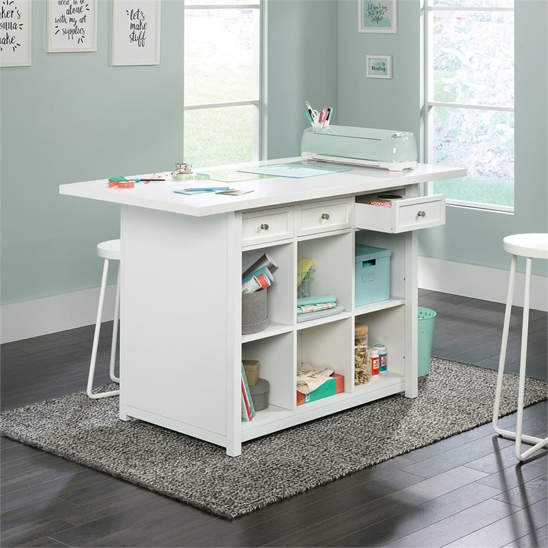 Pemberly Row Traditional 60inches Crafts Table in White Finish