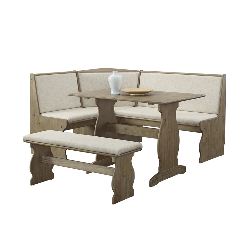 Pemberly Row Transitional Wood Corner Nook Dining Set in Brown
