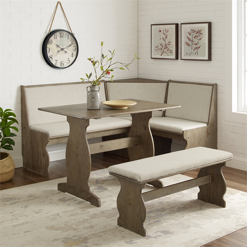 Pemberly Row Transitional Wood Corner Nook Dining Set in Brown