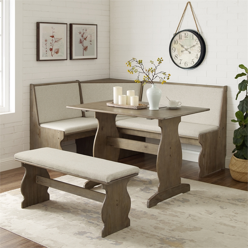 Pemberly Row Transitional Wood Corner Nook Dining Set in Brown