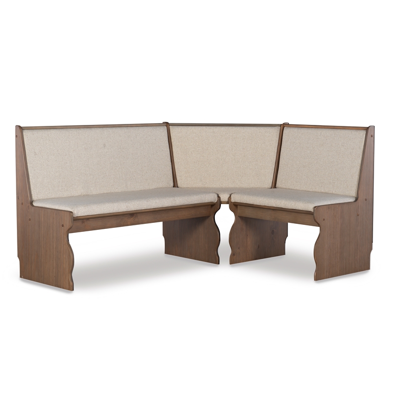 Pemberly Row Transitional Wood Corner Nook Dining Set in Brown