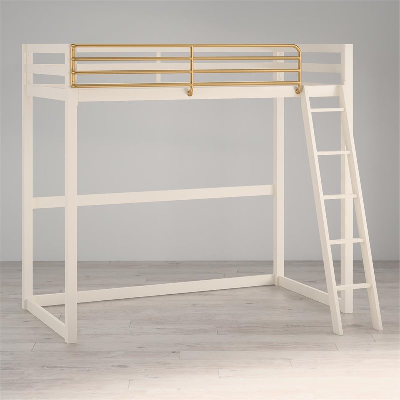 Pemberly Row Contemporary Twin Solid Metal Loft Bed in White