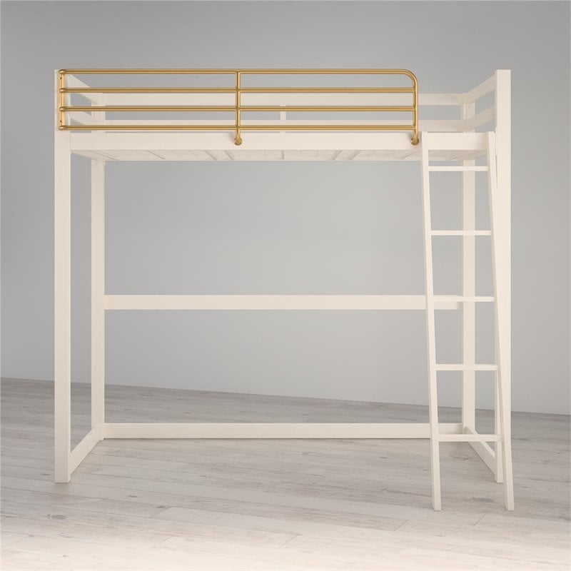 Pemberly Row Contemporary Twin Solid Metal Loft Bed in White