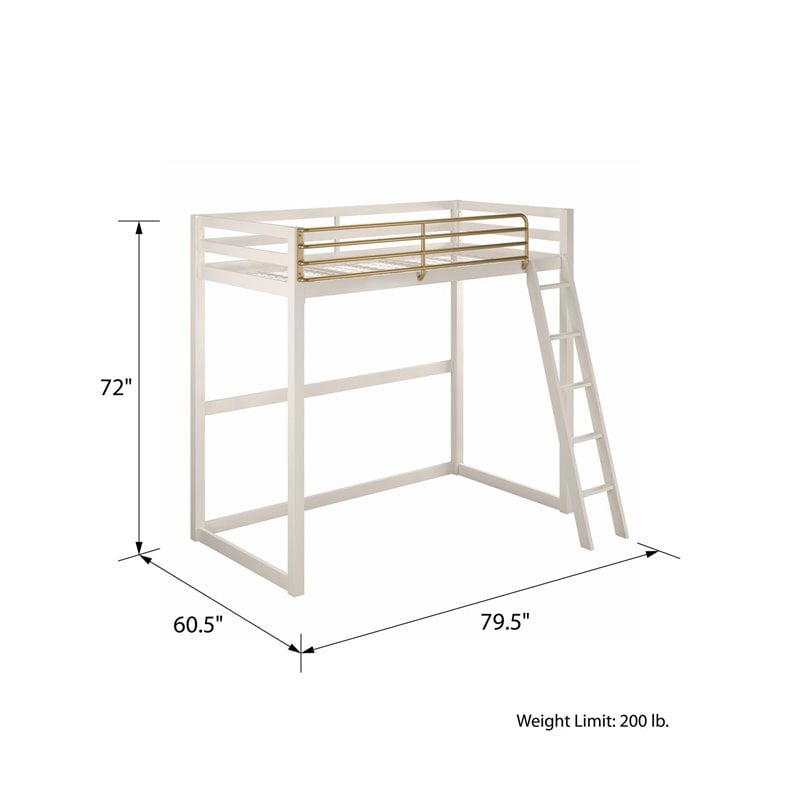 Pemberly Row Contemporary Twin Solid Metal Loft Bed in White