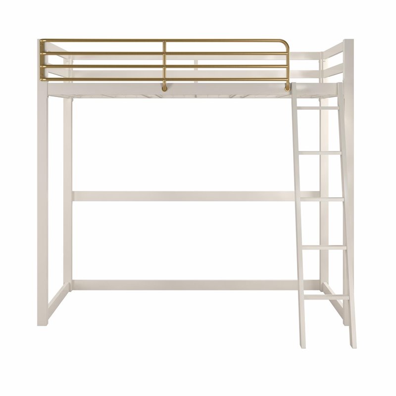 Pemberly Row Contemporary Twin Solid Metal Loft Bed in White