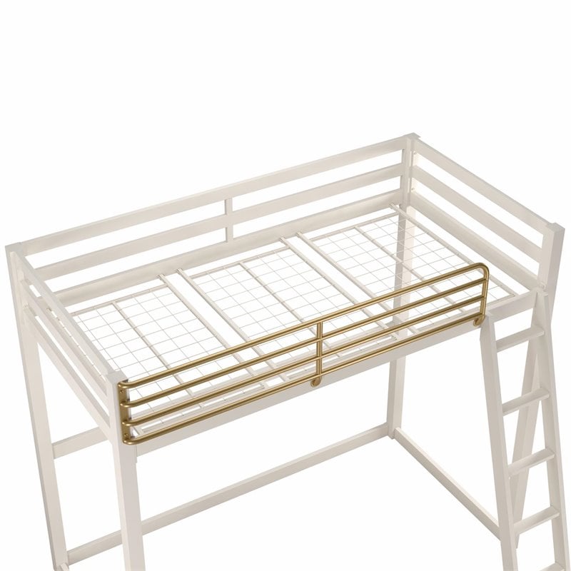 Pemberly Row Contemporary Twin Solid Metal Loft Bed in White