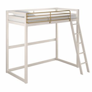 Pemberly Row Contemporary Twin Solid Metal Loft Bed in White