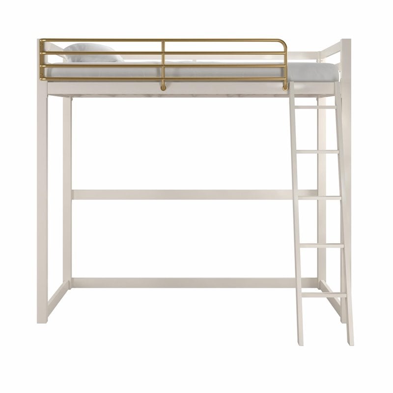 Pemberly Row Contemporary Twin Solid Metal Loft Bed in White