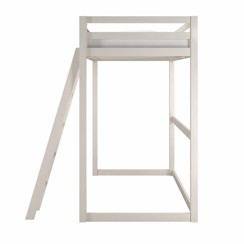 Pemberly Row Contemporary Twin Solid Metal Loft Bed in White
