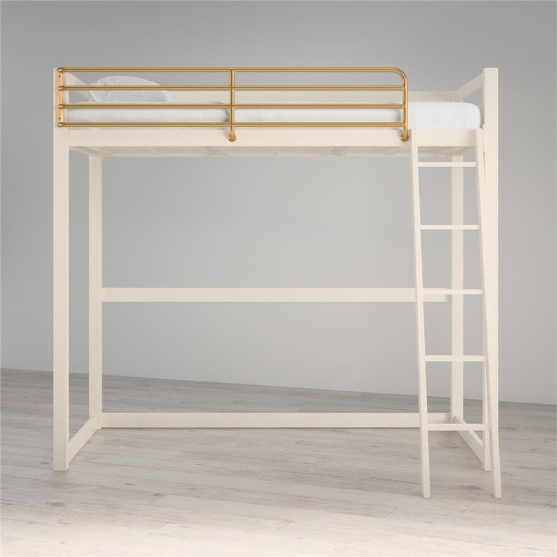 Pemberly Row Contemporary Twin Solid Metal Loft Bed in White