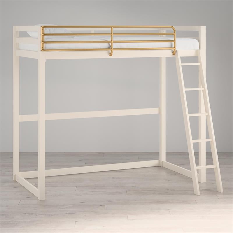 Pemberly Row Contemporary Twin Solid Metal Loft Bed in White
