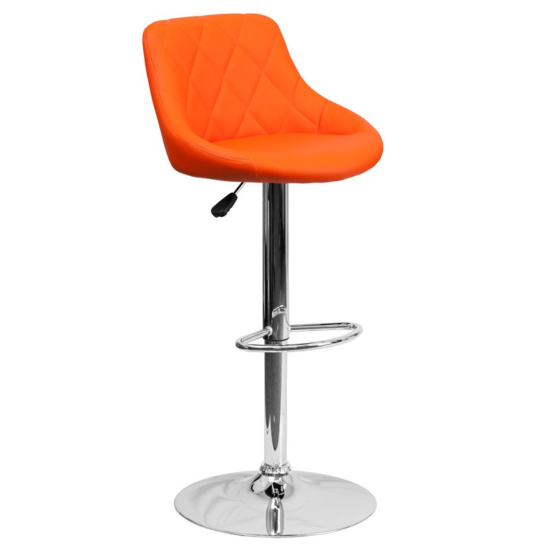 Pemberly Row Adjustable Quilted Bucket Seat Bar Stool in Orange