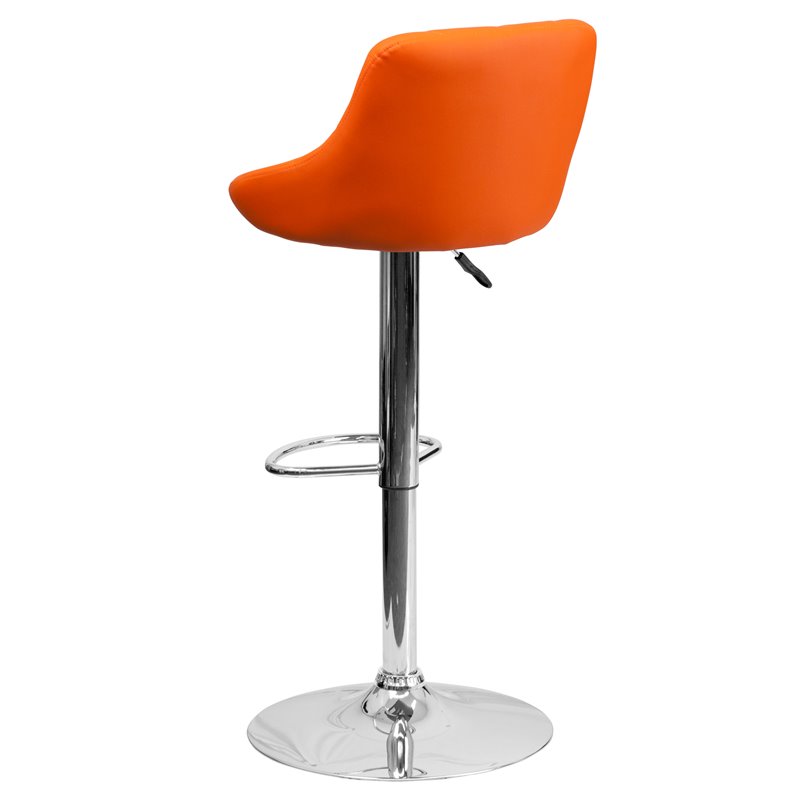 Pemberly Row Adjustable Quilted Bucket Seat Bar Stool in Orange