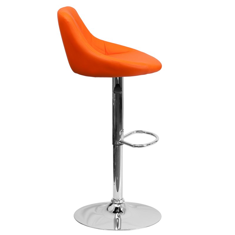 Pemberly Row Adjustable Quilted Bucket Seat Bar Stool in Orange