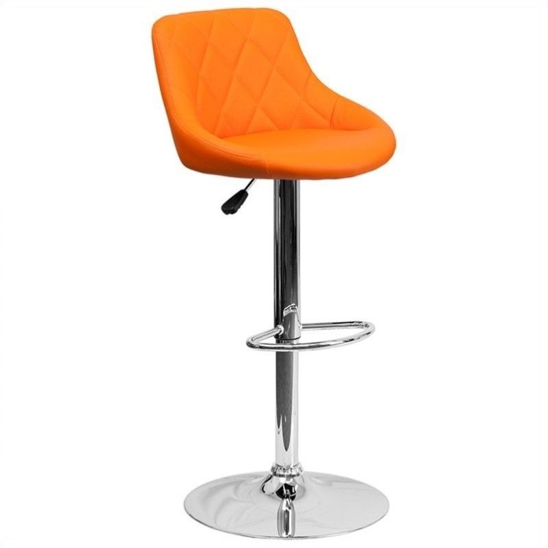 Pemberly Row Adjustable Quilted Bucket Seat Bar Stool in Orange