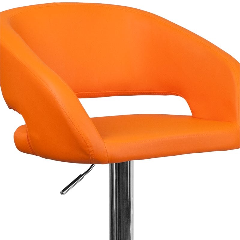Pemberly Row Modern / Contemporary Faux Leather Adjustable Bar Stool in Orange