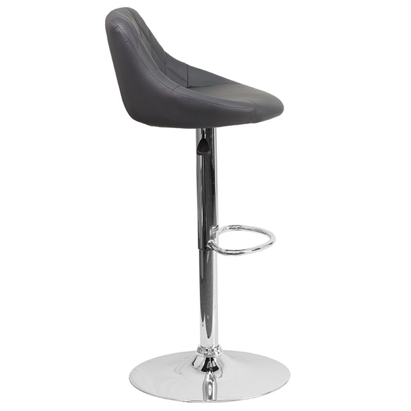 Pemberly Row Adjustable Quilted Bucket Seat Bar Stool in Gray