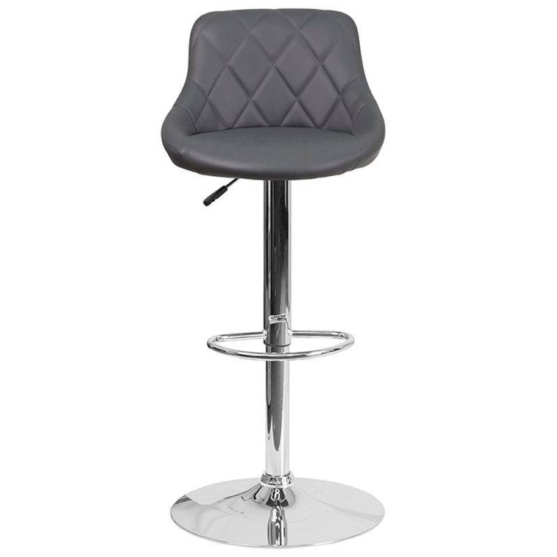 Pemberly Row Adjustable Quilted Bucket Seat Bar Stool in Gray