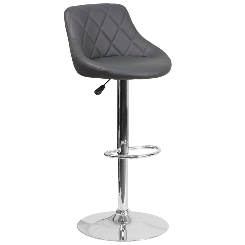 Pemberly Row Adjustable Quilted Bucket Seat Bar Stool in Gray