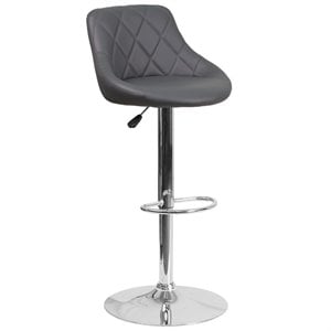 Pemberly Row Adjustable Quilted Bucket Seat Bar Stool in Gray
