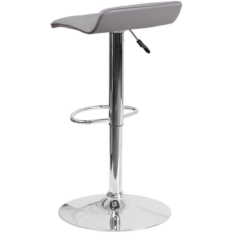 Pemberly Row Faux Leather Adjustable Quilted Wave Seat Bar Stool in Gray