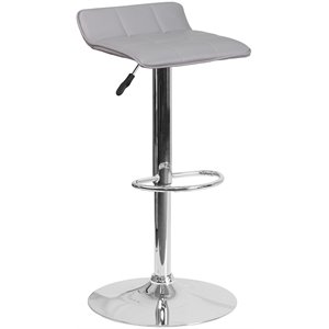 Pemberly Row Faux Leather Adjustable Quilted Wave Seat Bar Stool in Gray