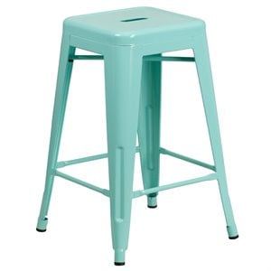Pemberly Row Modern 24&quot Metal Backless Counter Stool in Mint Green
