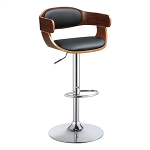 Pemberly Row Faux Leather Adjustable Bar Stool in Black and Walnut