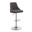 Pemberly Row Adjustable Bar Stool with Metal Stand in Gray Linen and Walnut