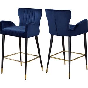Pemberly Row Modern / Contemporary 28&quotH Velvet Counter Stool in Navy (Set of 2)