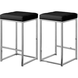 Pemberly Row 26.5&quotH Leather Counter Stool in Black (Set of 2)