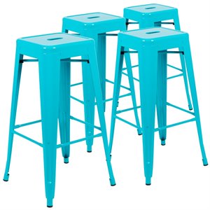 Pemberly Row 30&quot Industrial Metal Bar Stool in Teal (Set of 4)
